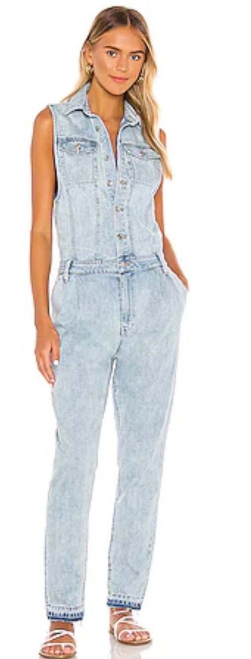Free People We The Free Fast Cars Denim Jumpsuit in Blue